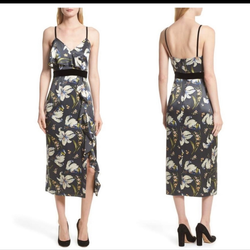 Cinq a Sept Floral Dress with Velvet Accent